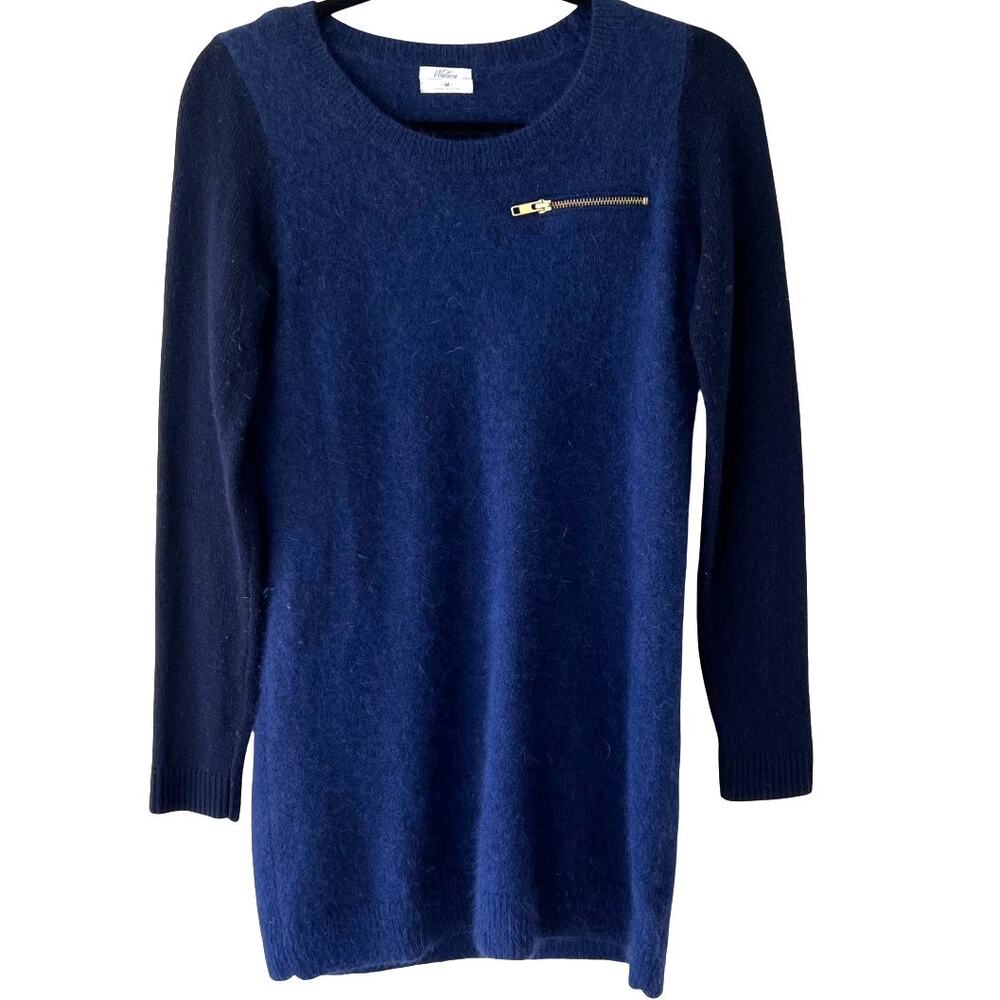 Wallace Rabbit Hair Cashmere Blend Tunic Sweater Sz M Navy Black Colorblock Soft